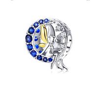 Engel-Anhänger, 925er Sterlingsilber, blauer Mond, Mondfee, Zirkonia, kompatibel mit Pandora-Armbändern