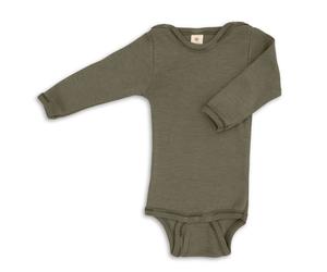 Engel Baby Langarm-Body mit Druckverschluss aus Wolle / Seide 50/56 Olive
