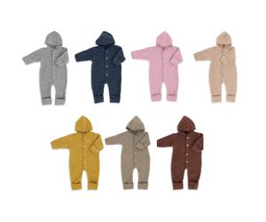 Engel Baby-Overall mit Kapuze, Holzknöpfen und Umschlag Sand Melange 50-56