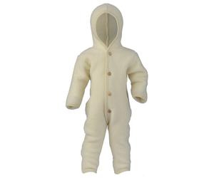 Engel Baby Overall mit Kapuze und Knöpfen aus Schurwolle / Fleece 74/80 Rosenholz melange
