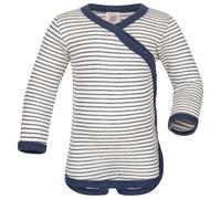 Engel - Kid's Baby-Wickelbody Langarm - Merinounterwäsche, Gr. 74-80, grau/weiß (Natur/Marine)