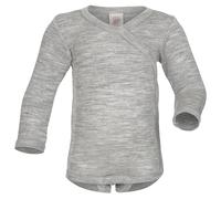 Baby Wickelbody Langarm Wolle & Seide, Engel Natur, Gr. 50/56-74/80 (50-56, Hellgrau Melange)