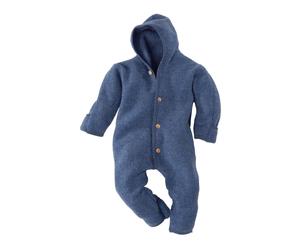 Engel Natur Baby Kapuzenoverall Bio-Merinowolle Fleece melange-blau Gr. 62/68