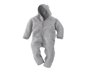 Engel Natur Baby Kapuzenoverall Bio-Merinowolle Fleece melange-hellgrau Gr. 62/68