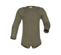 Baby Body Langarm, Wolle Seide, Engel, Olive, 98-104