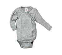 Engel Natur Baby Wickelbody Langarm Wolle Seide hellgrau melange Gr. 50/56