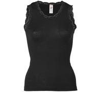 Engel Natur Damen Achselshirt mit Spitze aus Wolle-Seide, Schwarz, 34/36