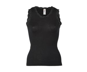 Engel natur Damen Achselshirt mit Spitze Bio-Schurwolle/Seide Schwarz 34/36
