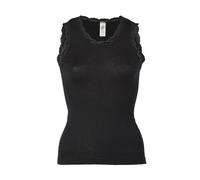 Engel natur Damen Achselshirt mit Spitze Bio-Schurwolle/Seide Schwarz 38/40
