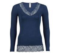 Engel Natur Damen Langarm-Shirt mit Spitze Bio-Wolle/Seide Marine 34/36