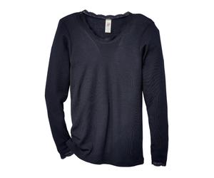Engel Natur Damen Langarmshirt mit Spitze Wolle Seide schwarz Gr.34/36