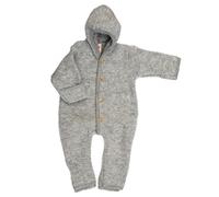 Engel Overall mit Kapuze, 100% Schurwolle Fleece, Natur, Gr. 50/56-86/92, 4 Farben (50/56, Hellgrau melange)