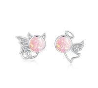 Engel und Teufel Ohrstecker 925 Sterling Silber Mondstein Ohrstecker Schmuck Hypoallergen Ohrringe Mondstein Ohrringe Weihnachts für Mädchen Damen (Rosa Opal)