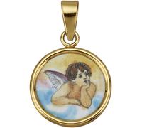 Engelanhänger FIRETTI "Schmuck Geschenk Gold 585 Halsschmuck Anhänger für Halskette Engel", gold (gelbgoldfarben, mehrfarbig), Schmuckanhänger, Damen, Gelbgold 585, 0,5 g, mit Emaille (92932562-0) gel