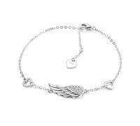 Engelsflügel Armband 925 Silber Damen für Mädchen Frauen Frau,Charms Zirkonia Glücksarmband Verstellbar Zart Engel Flügel Herz Liebes Glücksbringer Armbänder Geschenke für Kommunion Taufe Geburtstag