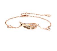 Engelsflügel Armband 925 Silber Damen, Rosegold Zirkonia Glücksarmband Verstellbar Zart Engel Flügel Herz Liebes Glücksbringer Armbänder Geschenke für Mädchen Frauen Frau Kommunion Taufe Geburtstag