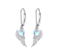 Engelsflügel Ohrringe 925 Sterling Silber Engel Flügel Dangle Ohrringe Mondstein Engel Ohrhänger Creolen Schmuck Geschenke für Frauen Mädchen