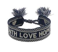 Engelsrufer Armband Damen Schwarz Beige „Faith Love Hope“ - Stoffarmband mit Stickerei, größenverstellbar mit Kordelverschluss, Good Vibes Schmuck Armband