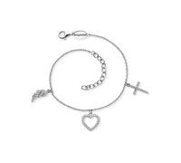 Engelsrufer Damen Armband aus Sterling Silber mit Zirkonia und Anhänger - Kreuz Herz Engelsflügel - Karabinerverschluss - längenverstellbar - nickelfrei