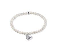 Engelsrufer Damen Stretch-Armband aus Sterling Silber mit Süßwasser-Perlen und Herzflügel-Anhänger, nickelfrei, 17 cm