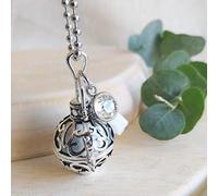 Engelsrufer aus Silber mit Kugelkette, Arabesken und Shuttle-Käfig, weiße Kugel, weißer Strass, Modell Reaksa