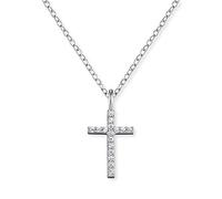 Engelsrufer Cross Kette mit Anhänger B: 8 mm, H: 12 mm, für Damen 925er Sterlingsilber besetzt mit 19 weißen Zirkonia Länge 38 cm, 4 cm