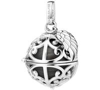 Engelsrufer Damen Anhänger für Halskette mit Flügel aus Sterling Silber mit austauschbarer Klangkugel S in der Farbe Perlmutt Grau, Anhänger zum Öffnen, Größe: 19,5 cm, ER-23-27-S