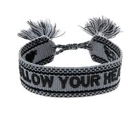 Engelsrufer Damen Armband aus Polyester und Baumwolle in blau schwarz mit FOLLOW YOUR HEART Stickerei - Kordelverschluss - größenverstellbar
