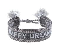 Engelsrufer Damen Armband aus Polyester und Baumwolle in grau weiß mit HAPPY DREAMS Stickerei - Kordelverschluss - größenverstellbar