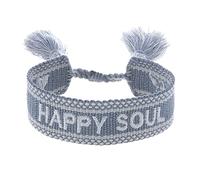 Engelsrufer Damen Armband aus Polyester und Baumwolle in grau weiß mit HAPPY SOUL Stickerei - Kordelverschluss - größenverstellbar