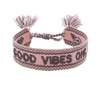 Engelsrufer Damen Armband aus Polyester und Baumwolle in rosa dunkelrot mit GOOD VIBES ONLY Stickerei - Kordelverschluss - größenverstellbar