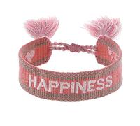 Engelsrufer Damen Armband aus Polyester und Baumwolle in rot weiß mit HAPPINESS Stickerei - Kordelverschluss - größenverstellbar