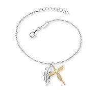 Engelsrufer Damen Armband aus Sterling Silber mit Feder Anhänger silber und vergoldetem Engel Anhänger - besetzt mit 20 Zirkonia Steinen - Karabinerverschluss - längenverstellbar