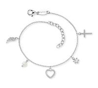Engelsrufer Damen Armband aus Sterling Silber mit Zirkonia, Perle und Anhängern - Kreuz Herz Engelsflügel - Karabinerverschluss - längenverstellbar - nickelfrei