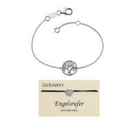 Engelsrufer Damen Armband mit Lebensbaum Anhänger aus Sterling Silber, Karabinerverschluss inkl. Armband Herzflügel aus Edelstahl, Größenverstellbar, SET ERB-LILTREE + ERJC-HEARTWING
