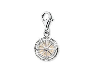 Engelsrufer Damen Charm Anhänger Windrose Silber aus Sterling Silber und Emaille - besetzt mit einem Zirkonia Stein - Karabinerverschluss - nickelfrei