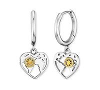 Engelsrufer Damen Creole Aloha aus Sterling Silber mit Herzanhänger Weltkarte und Windrose Bicolor - Clipverschluss - nickelfrei - Größe: 14mm