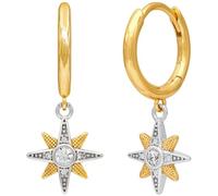 Engelsrufer Damen Creole aus vergoldetem Sterling Silber mit Stern Symbol Anhänger Bicolor - besetzt mit 10 Zirkonia Steinen - Clipverschluss - nickelfrei - 14mm