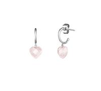 Engelsrufer Damen-Creolen aus Sterling-Silber mit Herz-Anhänger aus Rosenquarz in der Farbe Silber-Rosé, ERE-HEART-RQ-CR