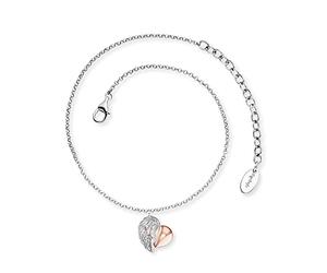 Engelsrufer Damen Fußkettchen Heartwing aus Sterling Silber mit Herz Anhänger Bicolor- Karabinerverschluss - in der Länge verstellbar - nickelfrei