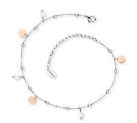 Engelsrufer Damen Fußkettchen mit Süßwasserperlen und Schmuckblättchen, Edelstahl Roségold, verstellbar, nickelfrei