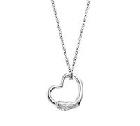 Engelsrufer Damen-Halskette, 925er Sterlingsilber, Silber Poliert, Offener Herzanhänger mit Engelsflügel-Motiv, Romantisch, 45 cm