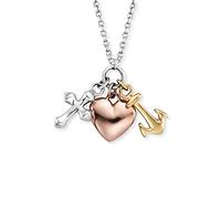 Engelsrufer Damen Halskette aus Sterling Silber mit Kreuz, Herz & Anker Anhängern, tricolor, Karabinerverschluss, längenverstellbar, nickelfrei