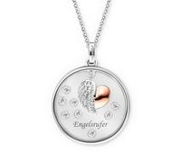 Engelsrufer Kette Glaslinse Herzflügel Bicolor für Damen aus 925er Sterlingsilber - Zirkonia - Karabinerverschluss - Länge: 42+4+4cm