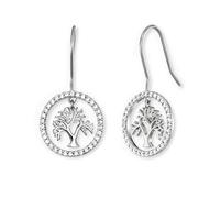 Engelsrufer Damen Ohrhänger Lebensbaum aus vergoldetem Sterling Silber in der Farbe Silber - besetzt mit 68 weißen Zirkonia Steinen - nickelfrei