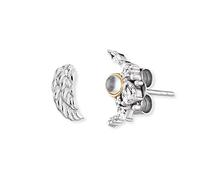 Engelsrufer Damen Ohrstecker Flügel und Moonlight Bicolor aus Sterling Silber - besetzt mit Zirkonia Steinen und Mondstein - Steckverschluss - nickelfrei - 7,5mm