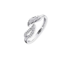 Engelsrufer Damen-Ring aus 925 Sterling Silber mit Engelsflügeln und Zirkonia, Größenverstellbar, ERR-TWINWING-ZI