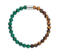 Engelsrufer Damen Stretch-Armband aus Sterling Silber mit 28 echten Edelstein Perlen Malachit und Tigerauge - Protection & Balance Gravur - nickelfrei