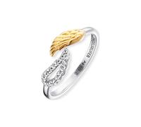 Engelsrufer Damen-Ring aus 925 Sterling Silber mit goldfarbenen Engelsflügeln und Zirkonia, Größenverstellbar, ERR-TWINWING-ZI-G