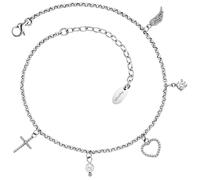 Fußkette ENGELSRUFER "Glaube Liebe Hoffnung", weiß (edelstahlfarben, kristallweiß, weiß, kristallweiß), Fußketten, Damen, Edelstahl Perlen, Edelstahl, Perlen, Made in Germany - mit Zirkonia (synth.) -